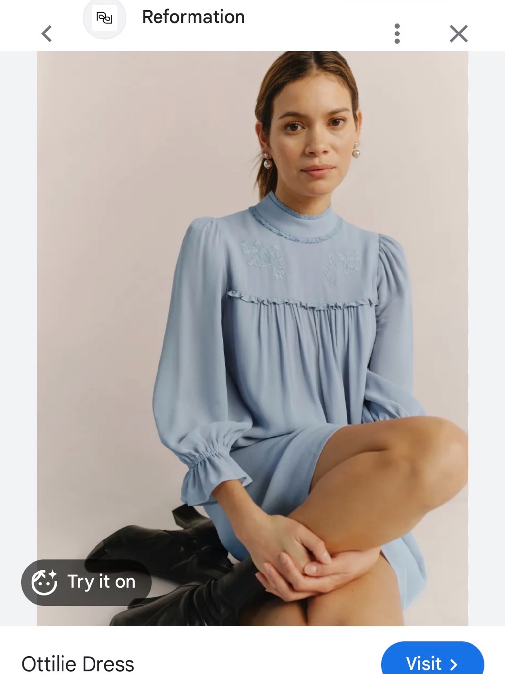 Reformation Pale Blue High-Neck Mini Dress